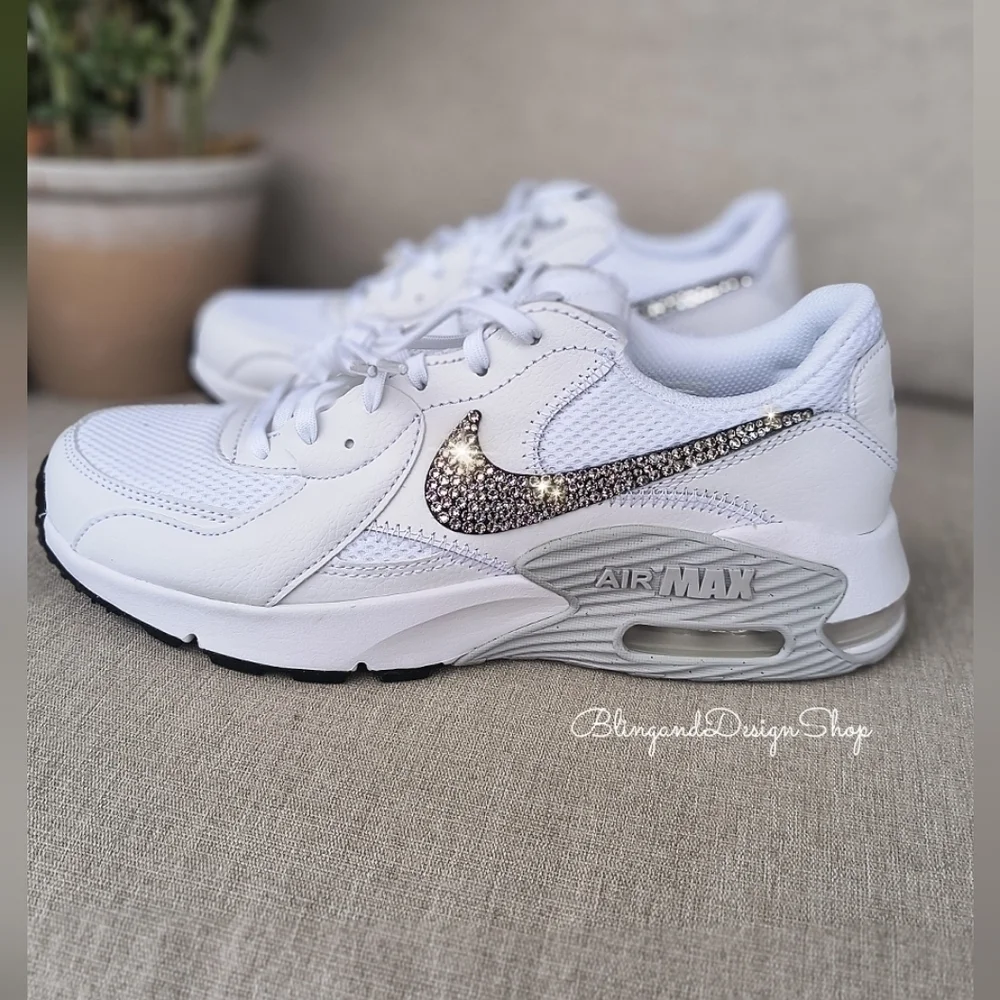 Nike Air Max Excee Womens White Sneakers Shoes Made with Swarovski Crystals